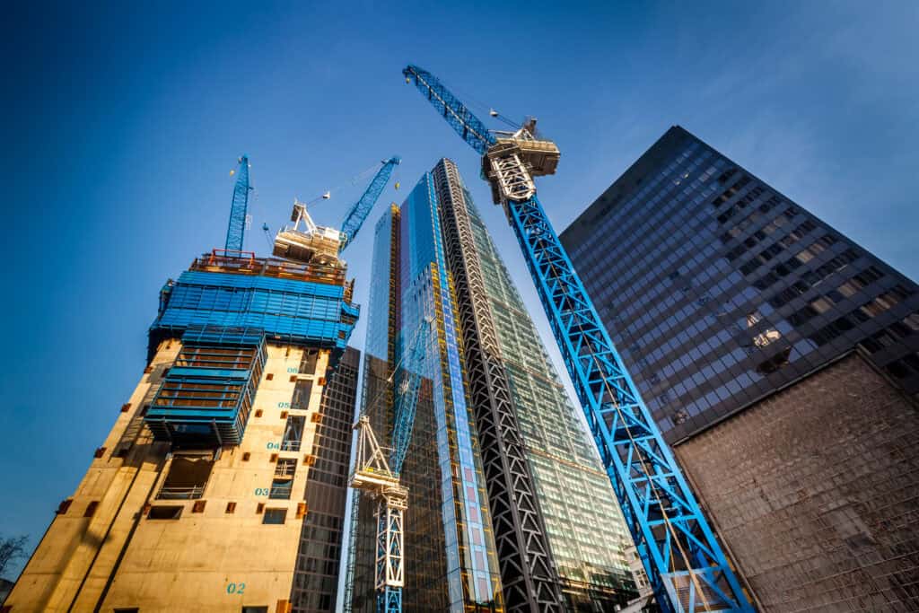 London skyscrapers representing complex construction projects supported by Jensten’s construction insurance team